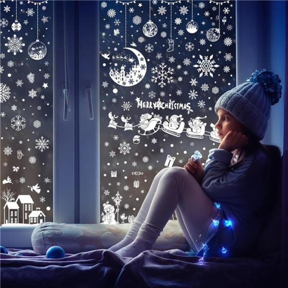277 Pcs Christmas Window Stickers - Double Sided Moon & House Decals for Home - Picture 4 of 8